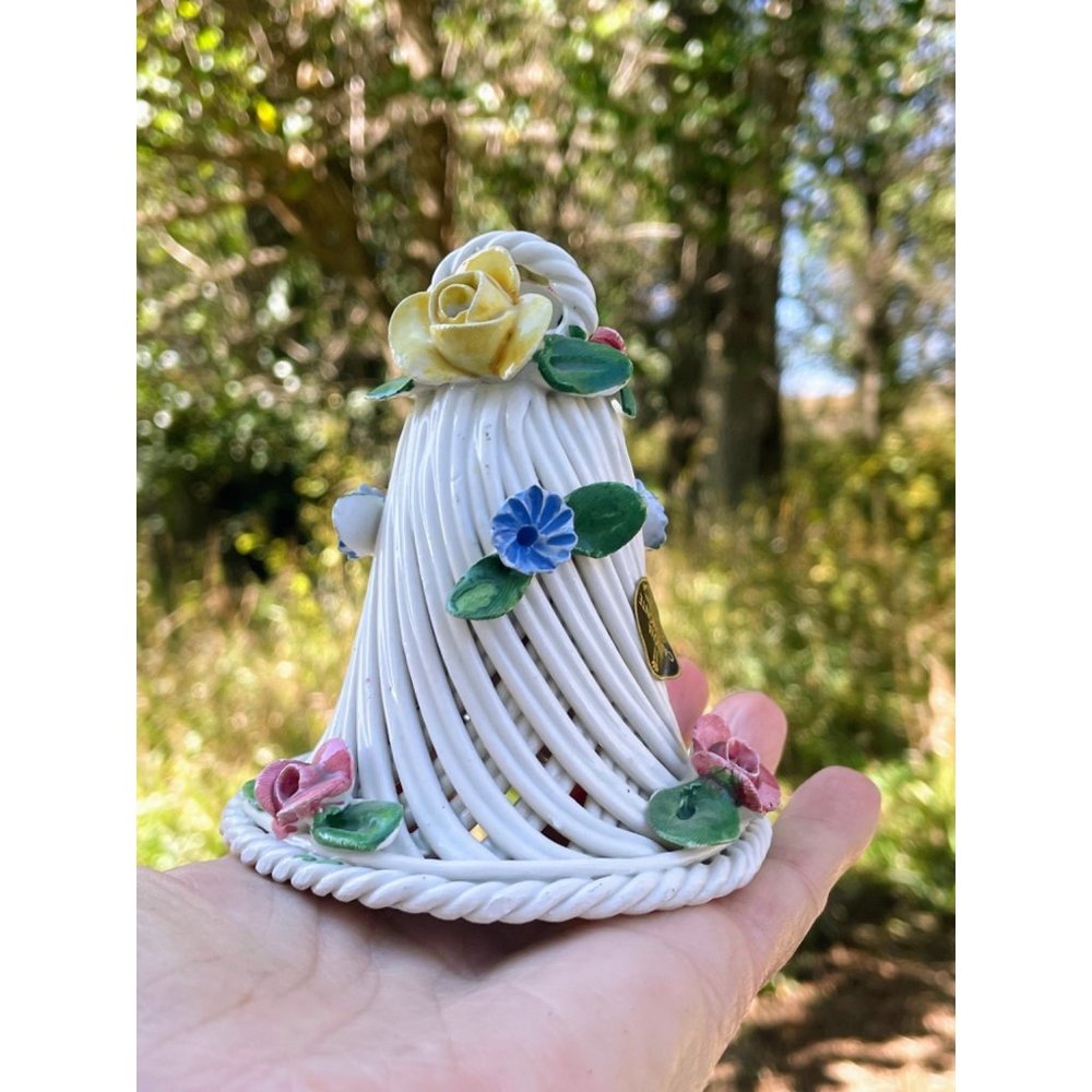 Vintage Capodimonte Italy Floral Porcelain Bell Cottage Chic